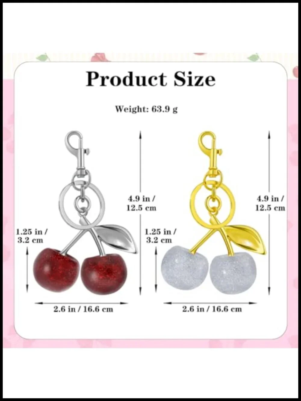 Cherry Charm Keychain Bulk Set of 12 Acrylic Bag Charms for Purse Handbag